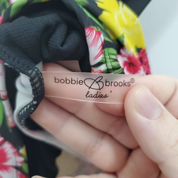 Bobbie Brooks Women's Black Multicolor Hibiscus X-Back Tankini‎ Swim Top L - Picture 3 of 5